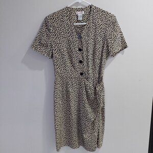 Talbots Short-sleeve Leopard Print 100% Silk Warp Dress Size 6